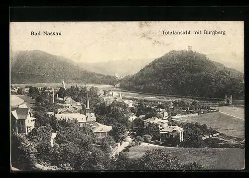 AK Bad Nassau, Totalansicht mit Burgberg