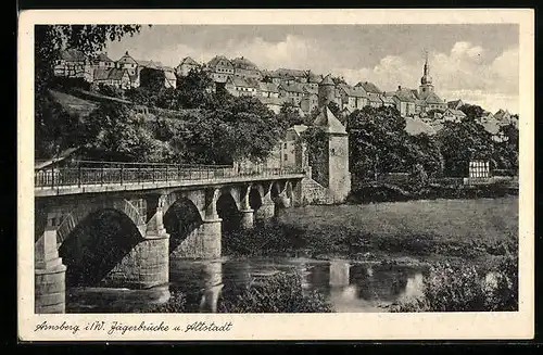 AK Arnsberg i. W., Jägerbrücke und Altstadt