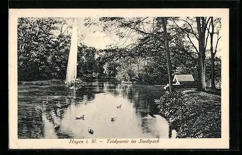 AK Hagen i. W., Teichpartie im Stadtpark