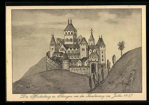 Künstler-AK Thengen, die Hinterburg vor der Zerstörung in 1457