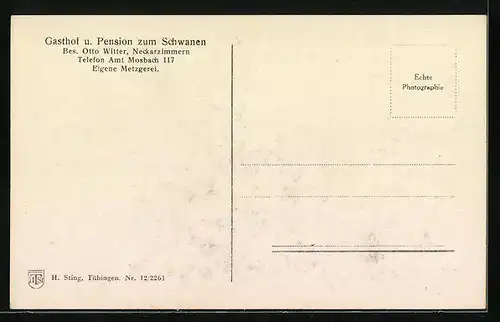 AK Neckarzimmern, Ortsansicht, Gasthof u. Pension zum Schwanen
