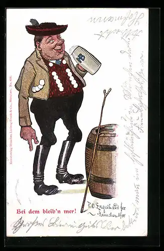 Künstler-AK P. O. Engelhard (P.O.E.): Mann trinkt aus einem Bierkrug