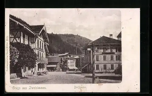 AK Zweisimmen, Dorfgasse mit Häusern