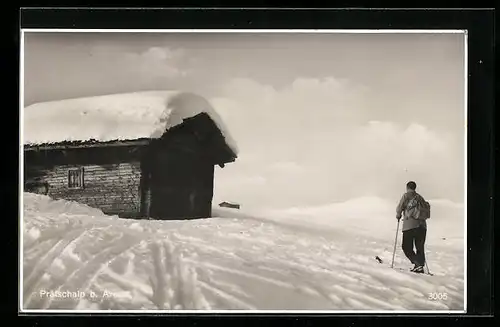 AK Arosa, Prätschalp mit Skifahrer im Winter