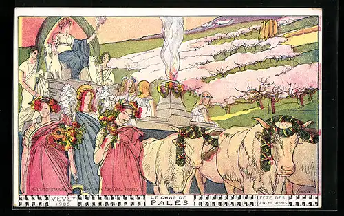 Künstler-AK Vevey, Fete des Vignerons 1905, le Char de Pales