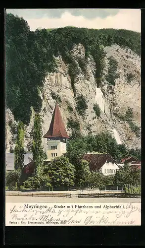AK Meyringen, Kirche mit Pfarrhaus und Alpbachfall