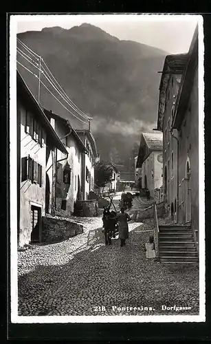 AK Pontresina, Dorfgasse, Eselkarren