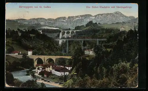 AK Bruggen bei St. Gallen, Die Sitter-Viadukte mit Säntisgebirge
