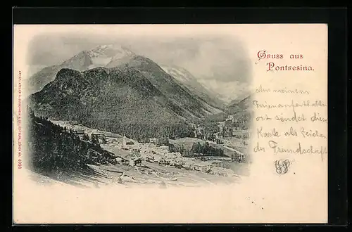 AK Pontresina, Teilansicht mit Bergen