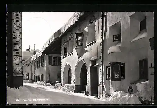AK Pontresina, Dorfstrasse im Winter
