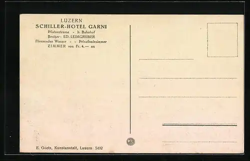 AK Luzern, Schiller-Hotel Garni, Pilatusstrasse mit Pilatus