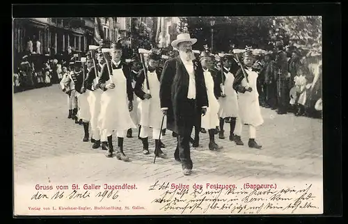 AK St. Gallen, St. Galler Jugendfest, Spitze des Festzuges, Sappeure