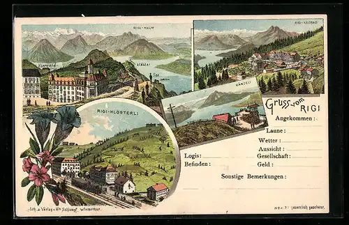 Lithographie Rigi, Rigi-Klösterli, Känzeli, Rigi-Kaltbad