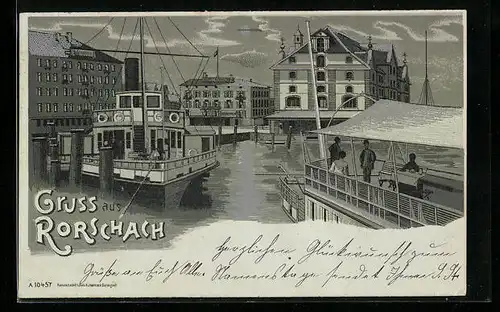Mondschein-Lithographie Rorschach, Partie aus dem Hafen