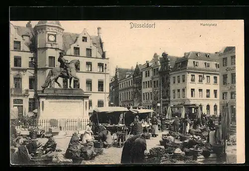 AK Düsseldorf, Marktplatz mit Denkmal