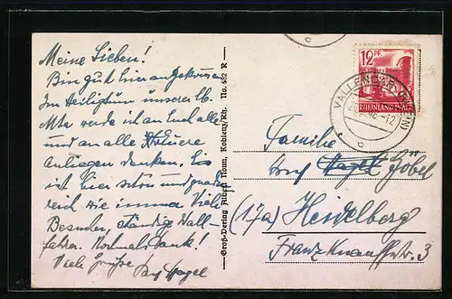 AK Vallendar am Rhein, Totalansicht aus der Vogelschau