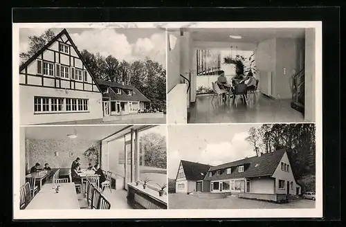 AK Wermelskirchen-Neue Mühle (Rhld.), Vier Ansichten vom Evang. Jugend- und Schullandheim Neue Mühle