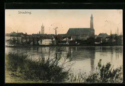 AK Straubing, Ortsansicht über die Donau