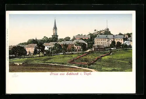 AK Schöneck i. Vogtl., Ortsansicht mit Kirche