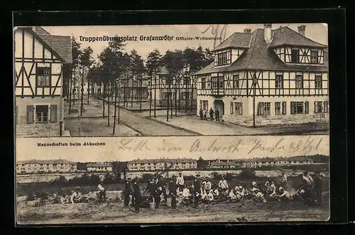 AK Grafenwöhr, Truppenübungsplatz, Offizier-Wohnungen, Mannschaften beim Abkochen