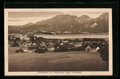 AK Schlehdorf am Kochelsee, Bayr. Hochland, Totalansicht aus der Vogelschau