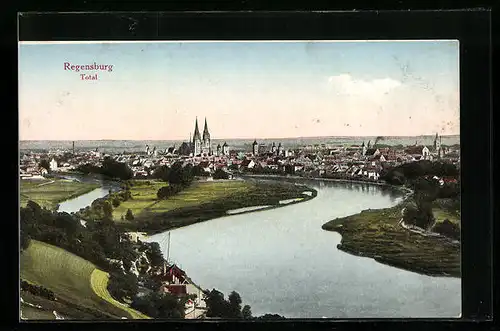 AK Regensburg, Totalansicht aus der Vogelschau