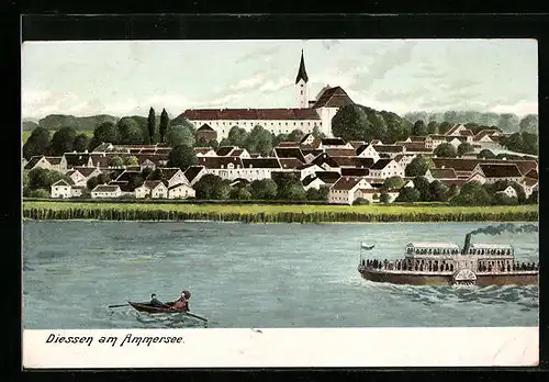 AK Diessen am Ammersee, Blick über das Wasser zum Ort