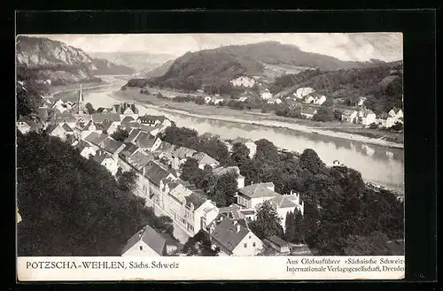 AK Pötzscha-Wehlen /Sächs. Schweiz, Totalansicht aus der Vogelschau