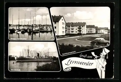 AK Lemwerder, Rethkampplatz, Weser-Yachthafen, am Strand