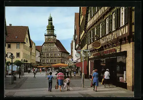 AK Kirchheim /Teck, Fussgängerzone in der Marktstrasse mit Rathaus