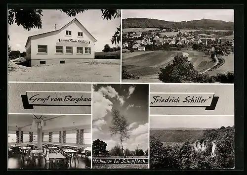 AK Schopfloch /Schwäb. Alb, Ortsansicht, Berghaus Friedrich Schiller, Hochmoor