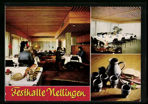 AK Nellingen a. F., Festhalle in drei Innenansichten