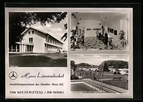 AK Wiesensteig /Alb (Württ.), Haus Lämmerbuckel, Seminar, Bücherhalle im Lehrlingsheim, Sportanlagen mit Lehrlingsheim