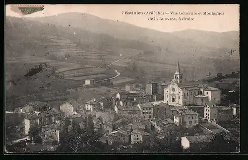 AK Satillieu, Vue Gènèrale et Montagnes de la Louvesc, à droite