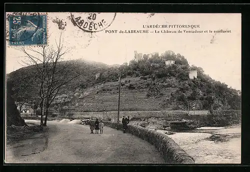 AK Pont-de-Labeaume, Le Chateau de Ventadour et le confluent