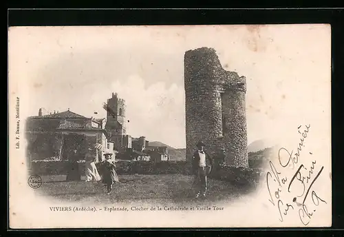 AK Viviers, Esplanade, Clocher de la Cathèdrale et Vieille Tour
