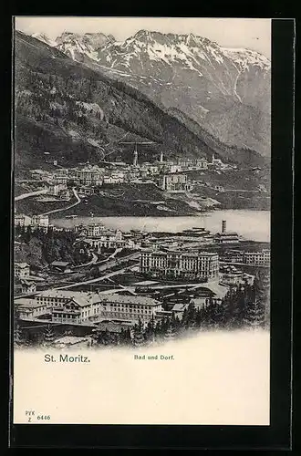 AK St. Moritz, Bad und Dorf mit Gebirge