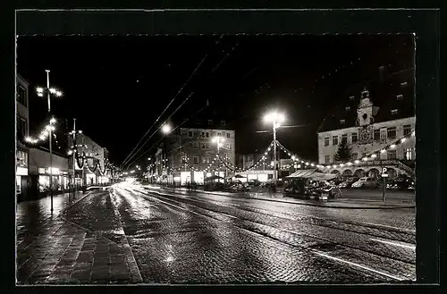 AK Heilbronn /Neckar, Rathaus mit Kätchenhaus bei Nacht