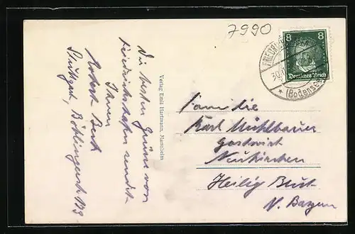 AK Friedrichshafen am Bodensee, Dampfer in der Hafen-Einfahrt