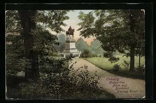 AK Coburg, Hofgarten mit Blick auf Denkmal Herzog Ernst II.