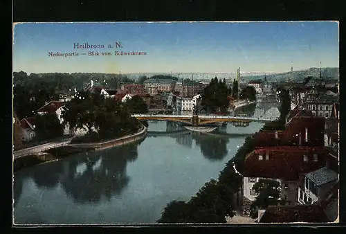 AK Heilbronn am Neckar, Neckarpartie-Blick vom Bollwerkturm