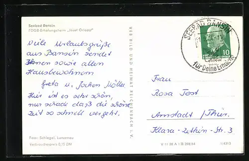 AK Seebad Bansin, FDGB-Erholungsheim Josef Orlopp