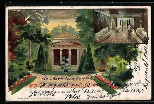 Künstler-AK Carl Münch Berlin- Charlottenburg, Mausoleum von aussen und innen