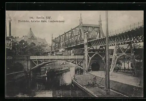 AK Berlin-Kreuzberg, Hochbahn, Anhalter Bahn, Landwehrkanal
