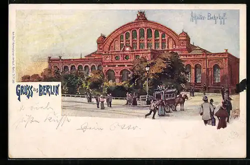Künstler-AK Berlin-Kreuzberg, Anhalter Bahnhof