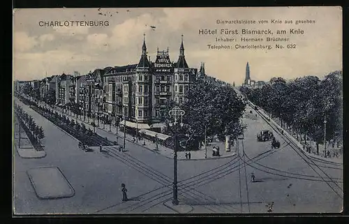 AK Berlin-Charlottenburg, Bismarckstrasse vom Knie aus gesehen, Hotel Fürst Bismarck