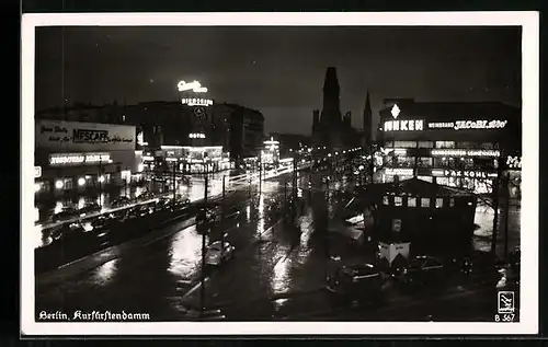 AK Berlin-Charlottenburg, Kurfürstendamm bei Nacht aus der Vogelschau