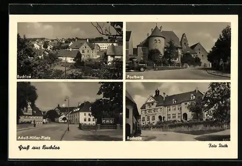 AK Buchloe, Ortsansicht, Postberg, Platz, Rathaus