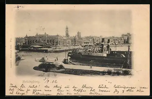 AK Helsingborg, Teilansicht mit Hafen