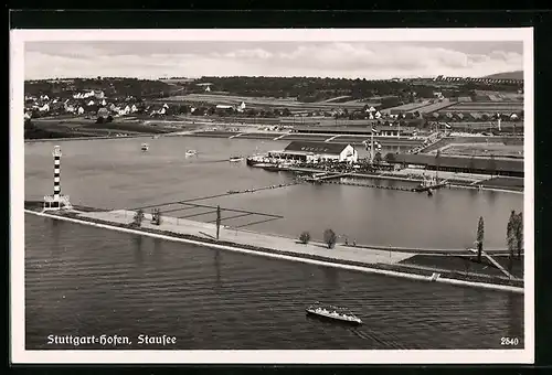 AK Stuttgart-Hofen, Gesamtansicht mit Stausee